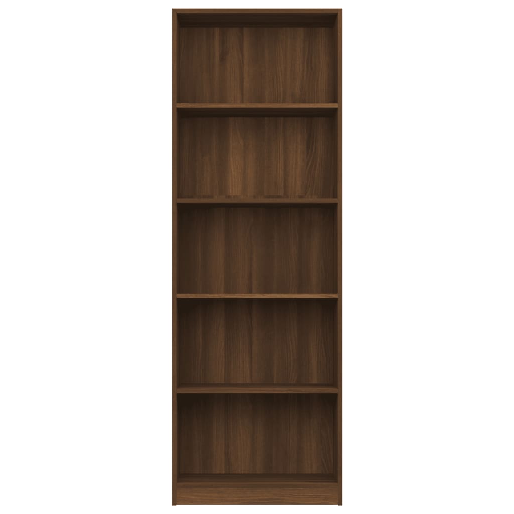 Βιβλιοθήκη με 5 Ράφια Καφέ Δρυς 60x24x175 εκ. Επεξεργ. Ξύλο