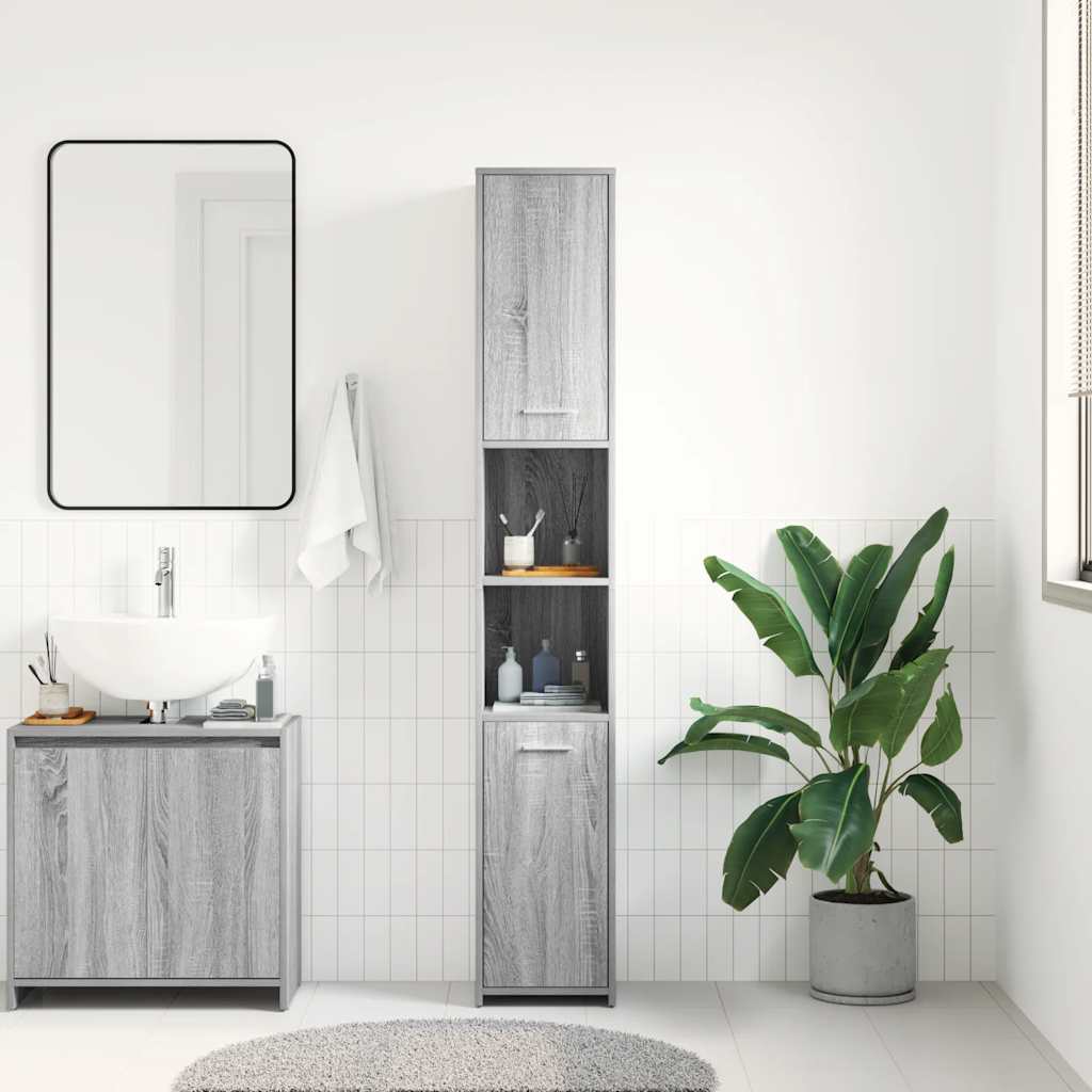 Ντουλάπι Μπάνιου Γκρι Sonoma 30x30x183,5 εκ. Επεξεργασμένο Ξύλο