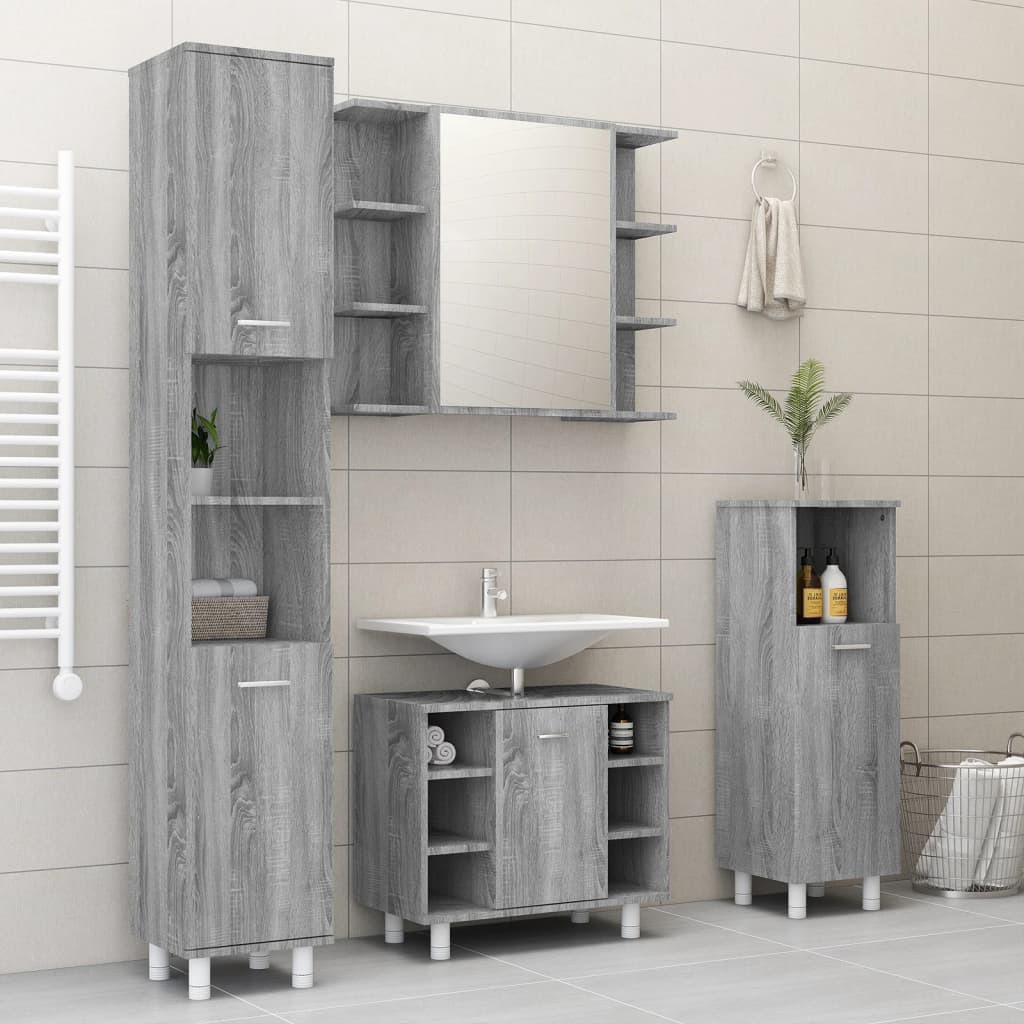 Ντουλάπι Καθρέπτης Μπάνιου Γκρι Sonoma 80x20,5x64 εκ Επεξ. Ξύλο - Pakobazaar
