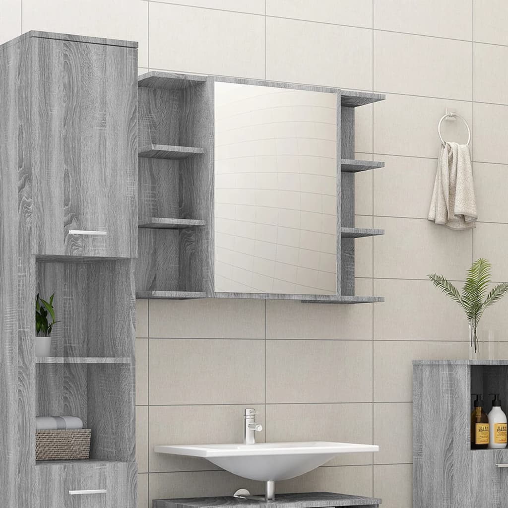 Ντουλάπι Καθρέπτης Μπάνιου Γκρι Sonoma 80x20,5x64 εκ Επεξ. Ξύλο - Pakobazaar