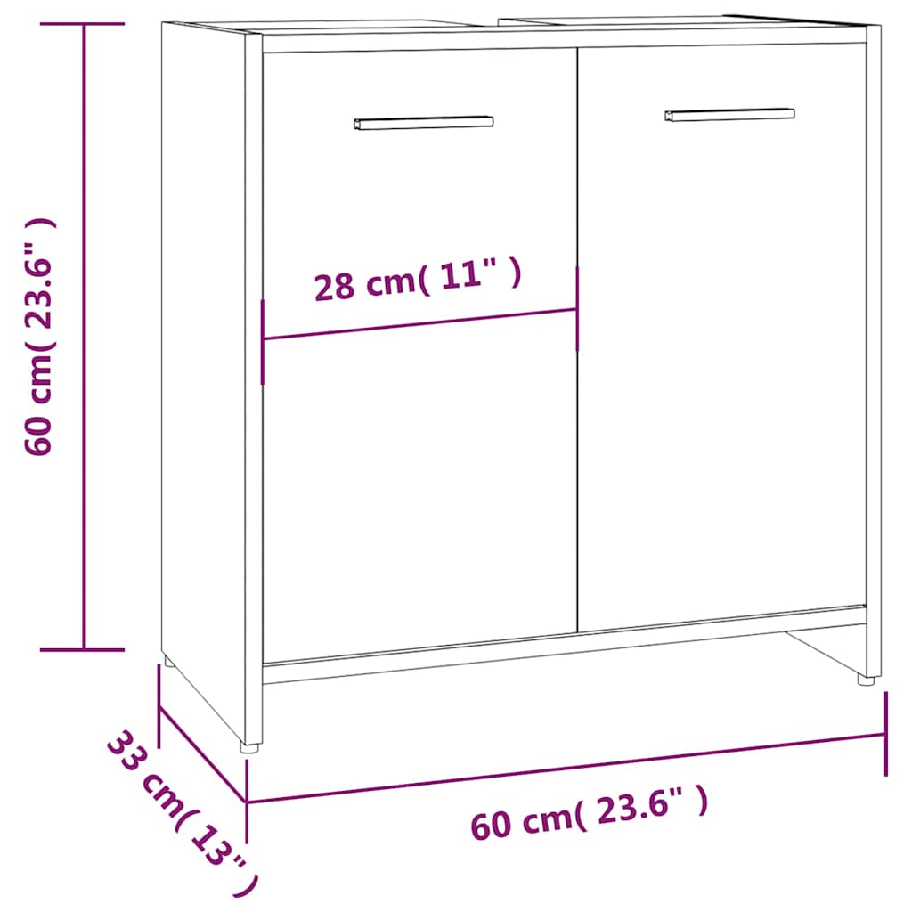 Ντουλάπι Μπάνιου Καφέ Δρυς 60x33x60 εκ. Επεξεργασμένο Ξύλο