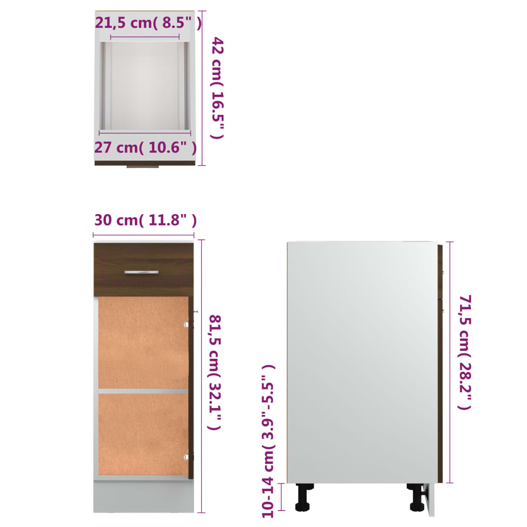 Ντουλάπι με Συρτάρια "Lyon" Καφέ Δρυς 30x46x81,5 εκ. από Τεχνητό Ξύλο