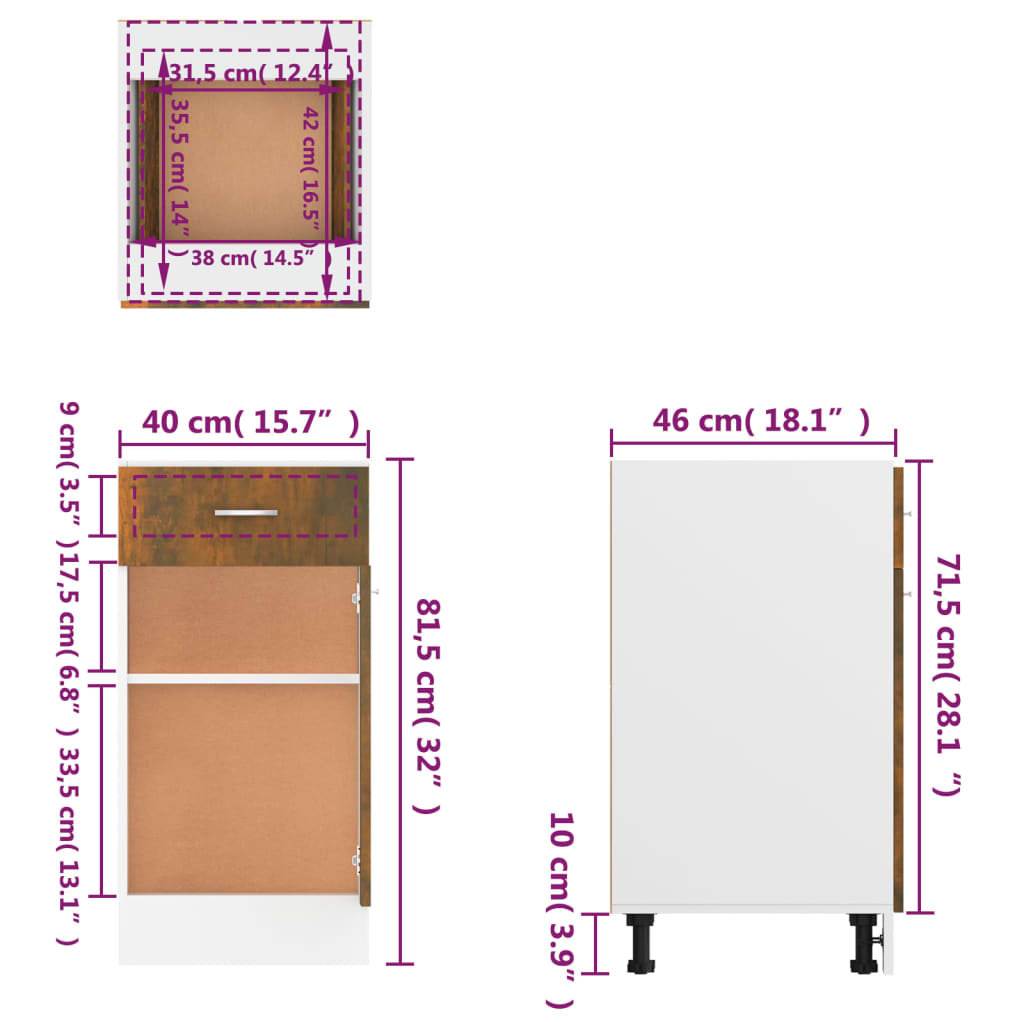 Ντουλάπι με Συρτάρια "Lyon" Καπνιστή Δρυς 40x46x81,5 εκ. από Τεχνητό Ξύλο
