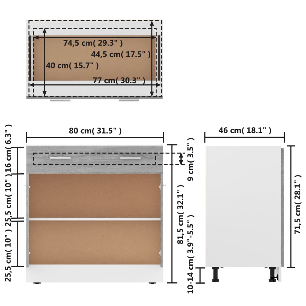 Έπιπλο Με Συρτάρι Lyon Γκρι Sonoma 80x46x81,5 εκ. Επεξεργ. Ξύλο - Pakobazaar