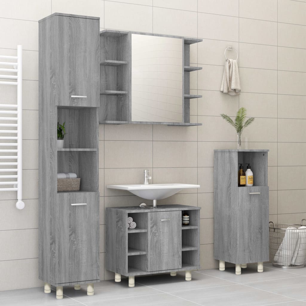 Ντουλάπι Μπάνιου Γκρι Sonoma 30x30x95 εκ. Επεξεργασμένο Ξύλο - Pakobazaar