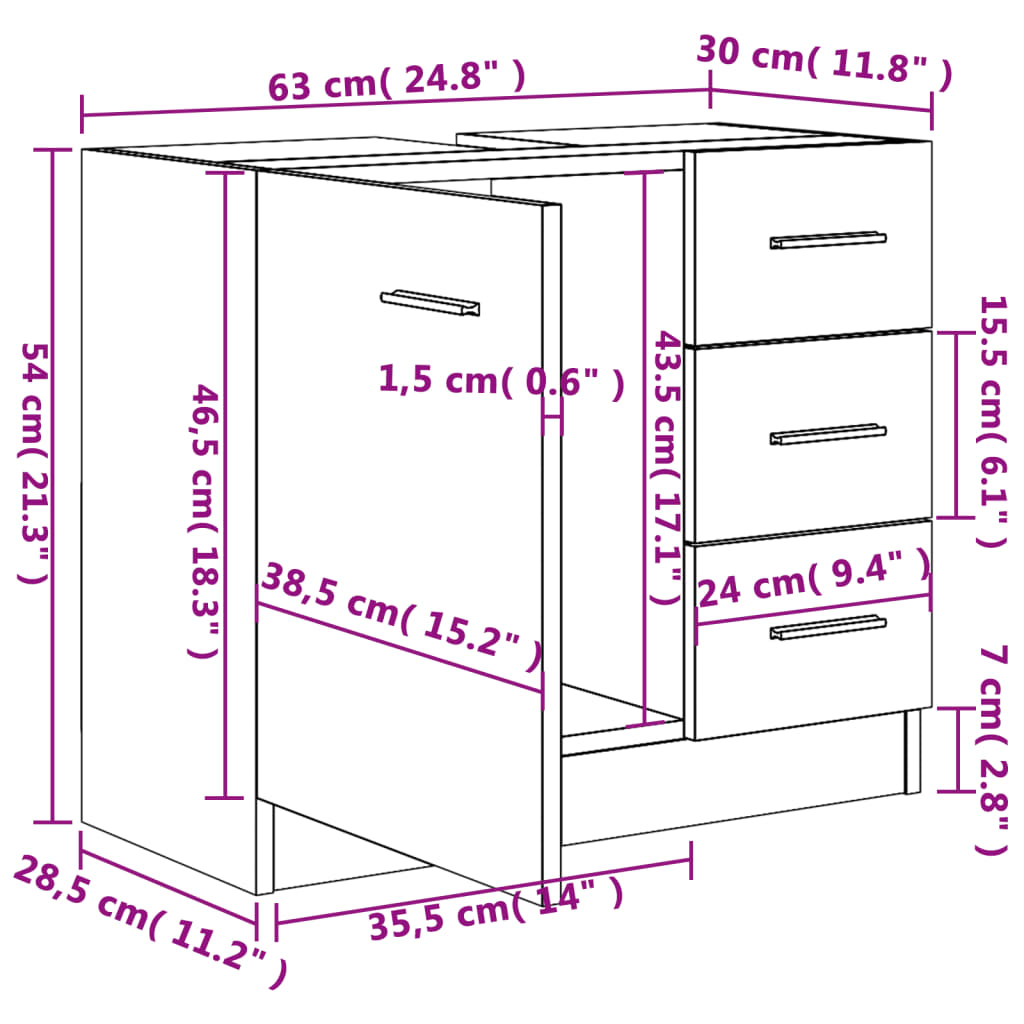 Ντουλάπι Νιπτήρα Καφέ δρυς 63 x 30 x 54 εκ. Επεξεργ. Ξύλο