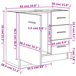 Ντουλάπι Νιπτήρα Καφέ δρυς 63 x 30 x 54 εκ. Επεξεργ. Ξύλο