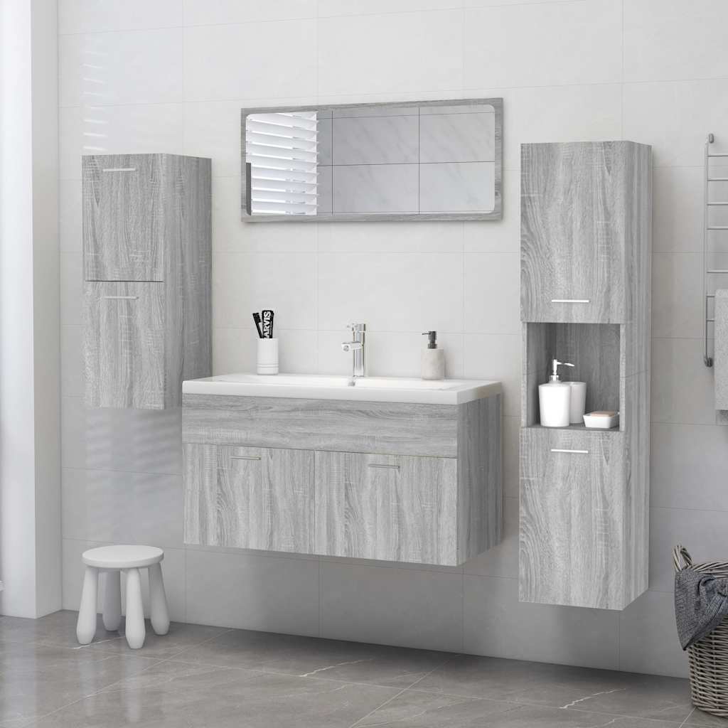 Ντουλάπι Μπάνιου Γκρι Sonoma 30x30x130 εκ. Επεξεργασμένο Ξύλο - Pakobazaar