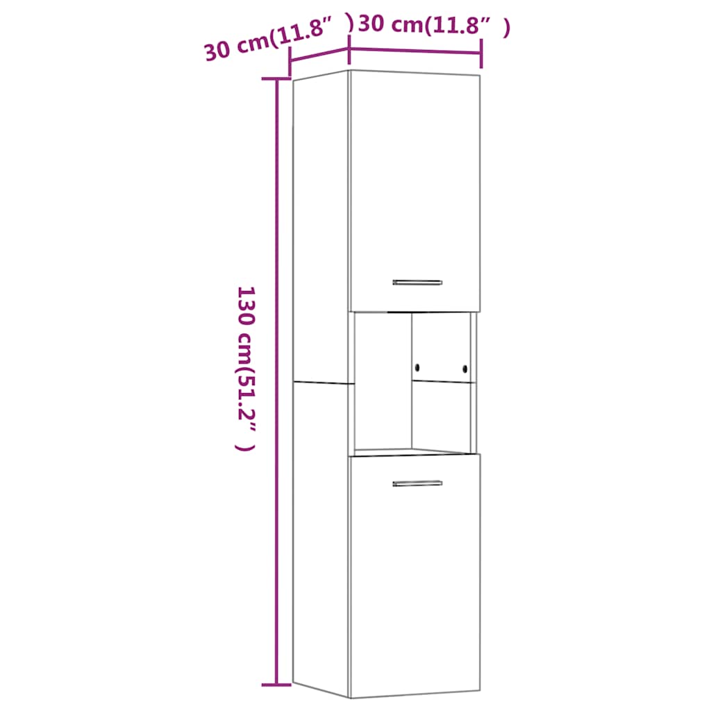 Ντουλάπι Μπάνιου Γκρι Sonoma 30x30x130 εκ. Επεξεργασμένο Ξύλο - Pakobazaar