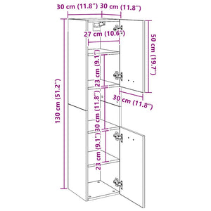 Ντουλάπι Μπάνιου Γκρι Sonoma 30x30x130 εκ. Επεξεργασμένο Ξύλο - Pakobazaar