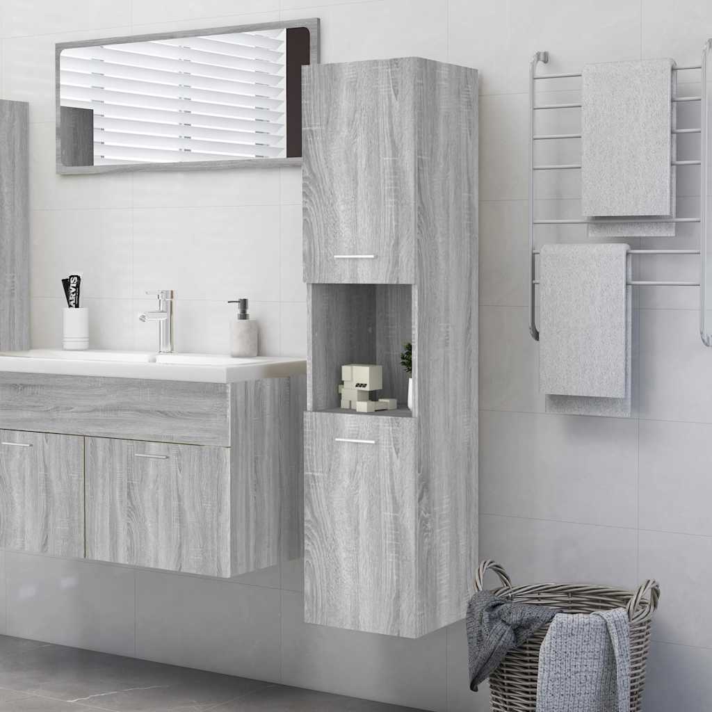 Ντουλάπι Μπάνιου Γκρι Sonoma 30x30x130 εκ. Επεξεργασμένο Ξύλο - Pakobazaar