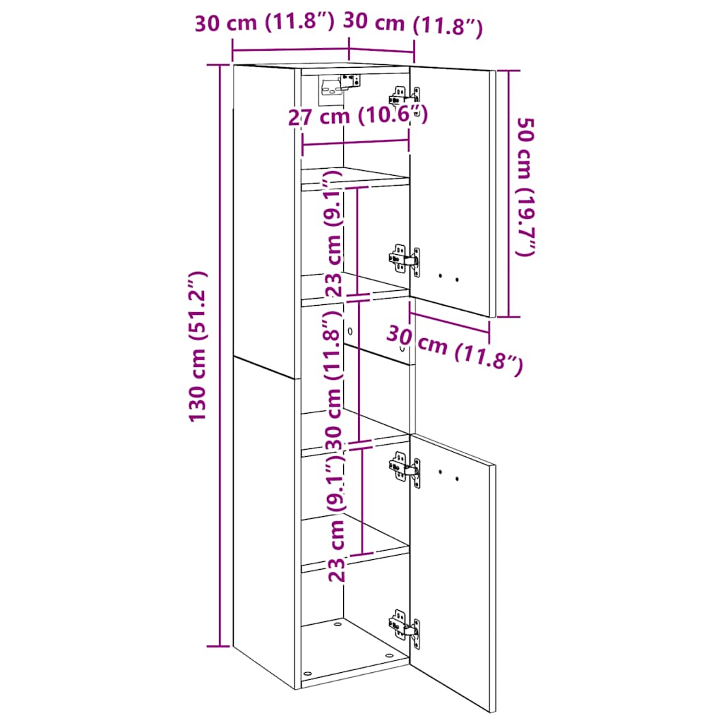 Ντουλάπι Μπάνιου Καφέ Δρυς 30x30x130 εκ. Επεξεργασμένο Ξύλο