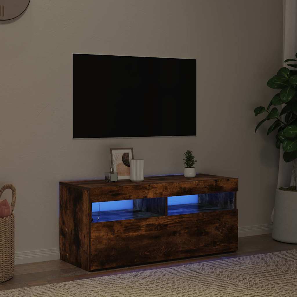 Έπιπλο Τηλεόρασης με LED Καπνιστή Δρυς 90x35x40 εκ. - Pakobazaar
