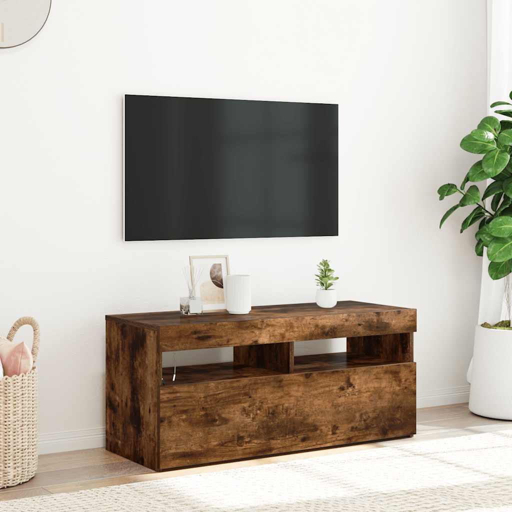Έπιπλο Τηλεόρασης με LED Καπνιστή Δρυς 90x35x40 εκ. - Pakobazaar