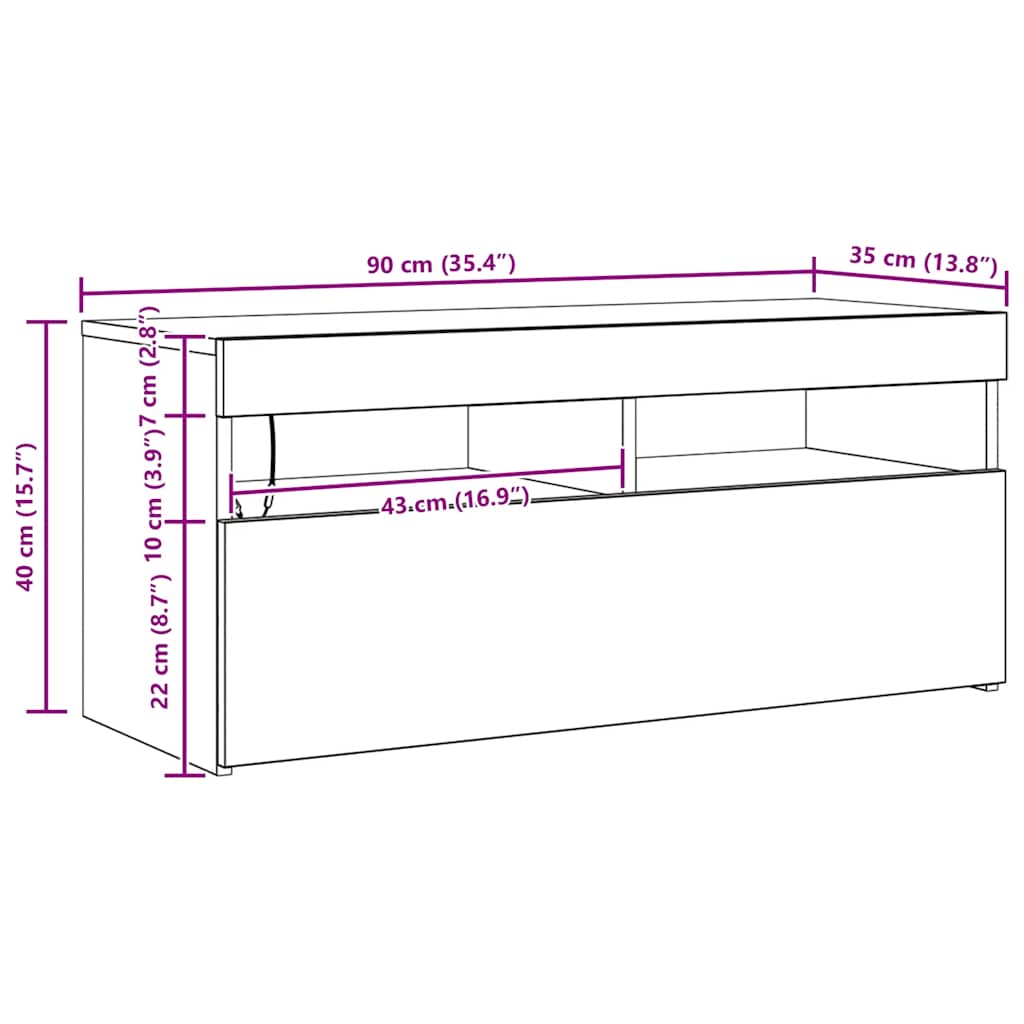 Έπιπλο Τηλεόρασης με LED Καφέ Δρυς 90 x 35 x 40 εκ. - Pakobazaar