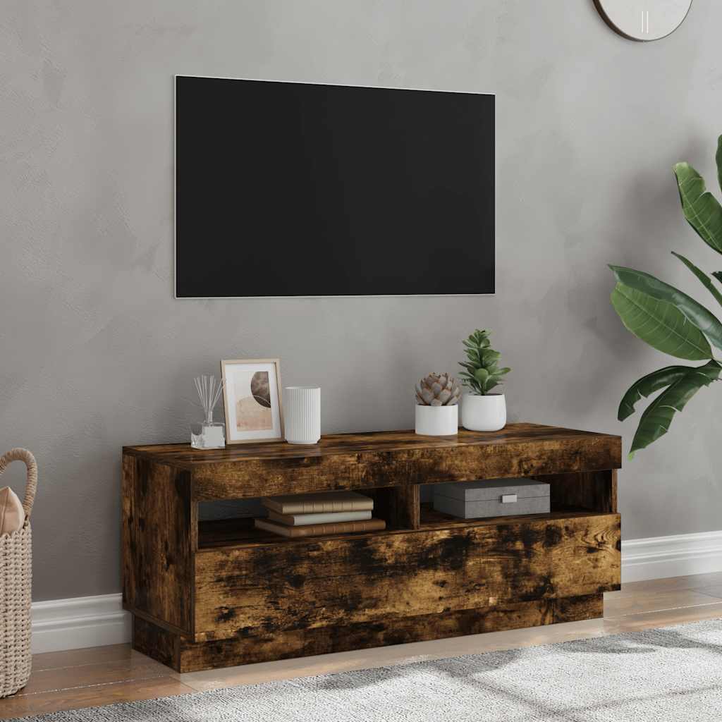 Έπιπλο Τηλεόρασης με LED Καπνιστή Δρυς 100x35x40 εκ. - Pakobazaar