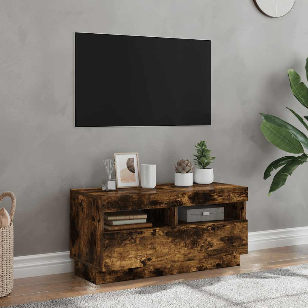 Έπιπλο Τηλεόρασης με LED Καπνιστή Δρυς 80 x 35 x 40 εκ. - Pakobazaar