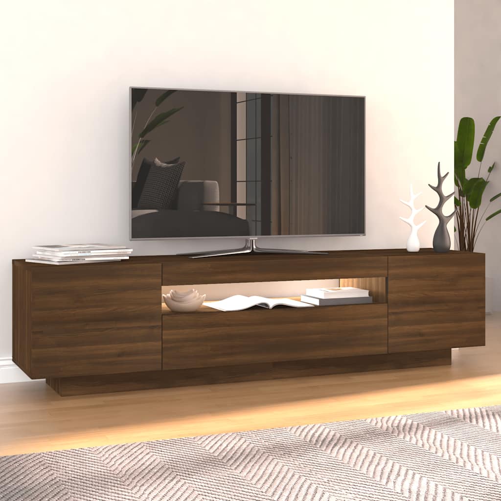 Έπιπλο Τηλεόρασης με LED Καφέ Δρυς 160x35x40 εκ.