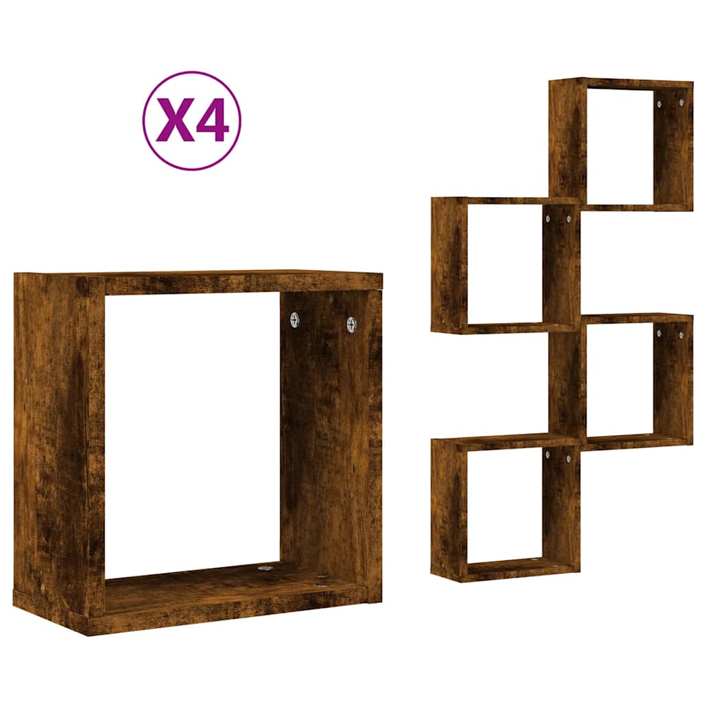 Ράφια Τοίχου Κύβοι 4 τεμ. Καπνιστή Δρυς 30x15x30 εκ. - Pakobazaar