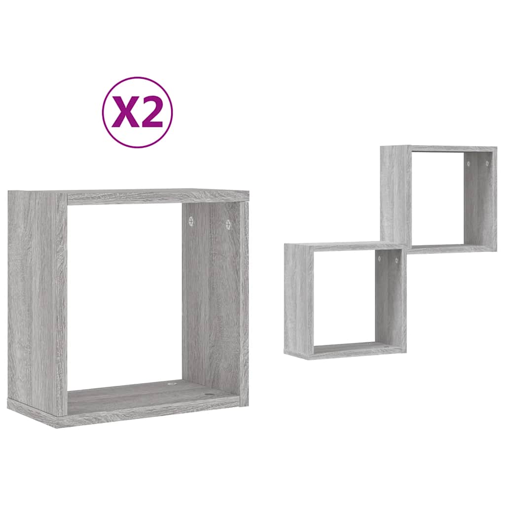 Ράφια Τοίχου Κύβοι 2 τεμ. Γκρι Sonoma 30x15x30 εκ. - Pakobazaar