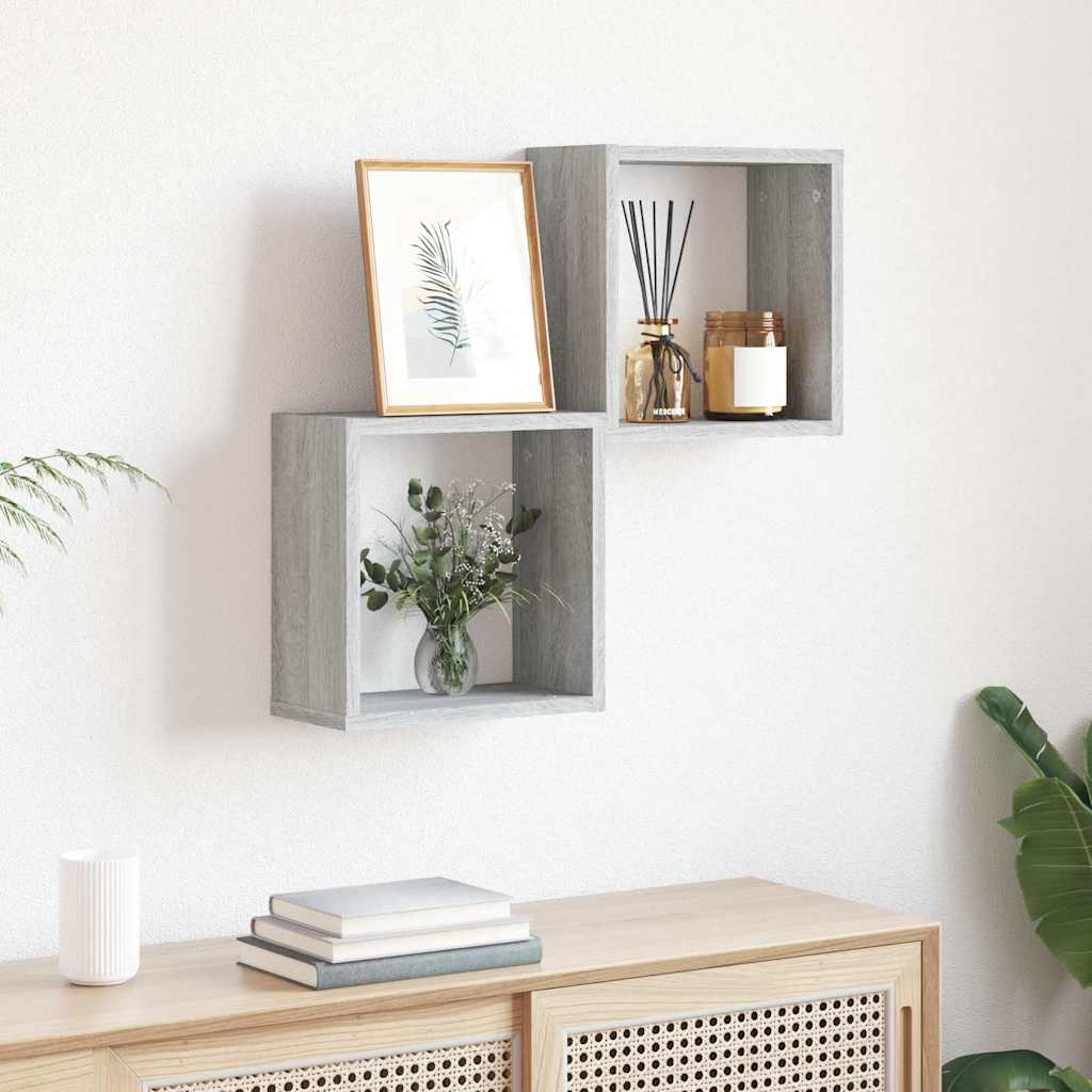Ράφια Τοίχου Κύβοι 2 τεμ. Γκρι Sonoma 30x15x30 εκ. - Pakobazaar