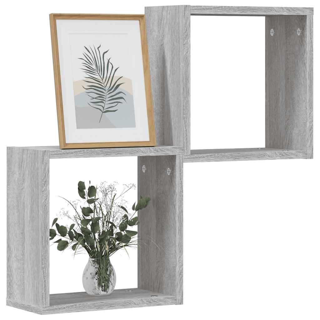 Ράφια Τοίχου Κύβοι 2 τεμ. Γκρι Sonoma 30x15x30 εκ. - Pakobazaar