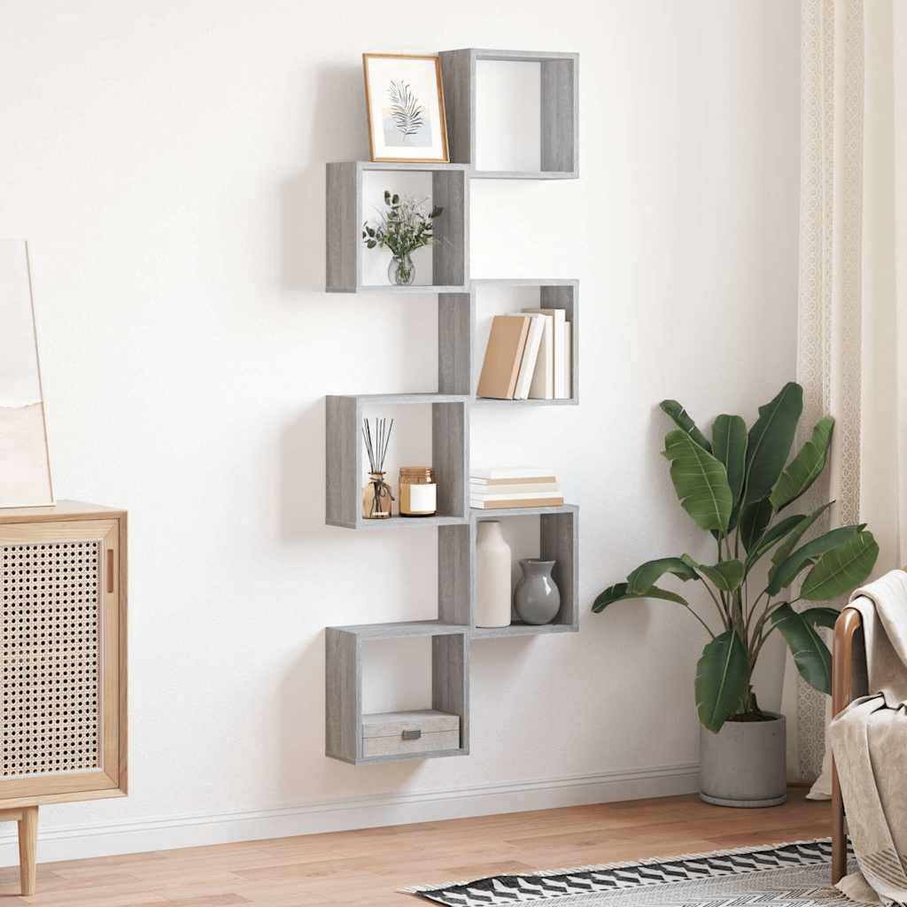 Ράφια Τοίχου Κύβοι 6 τεμ. Γκρι Sonoma 30x15x30 εκ. - Pakobazaar