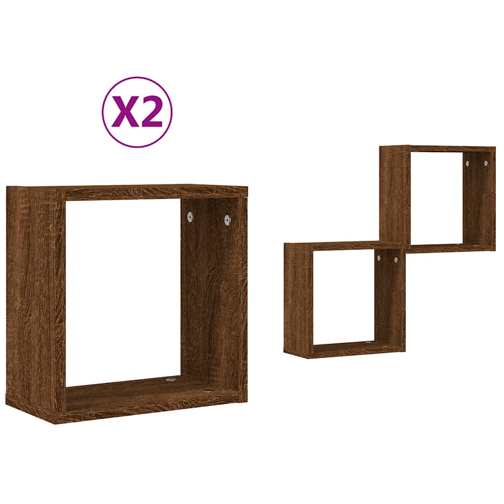Ράφια Τοίχου Κύβοι 2 τεμ. Καφέ Δρυς 30x15x30 εκ. - Pakobazaar