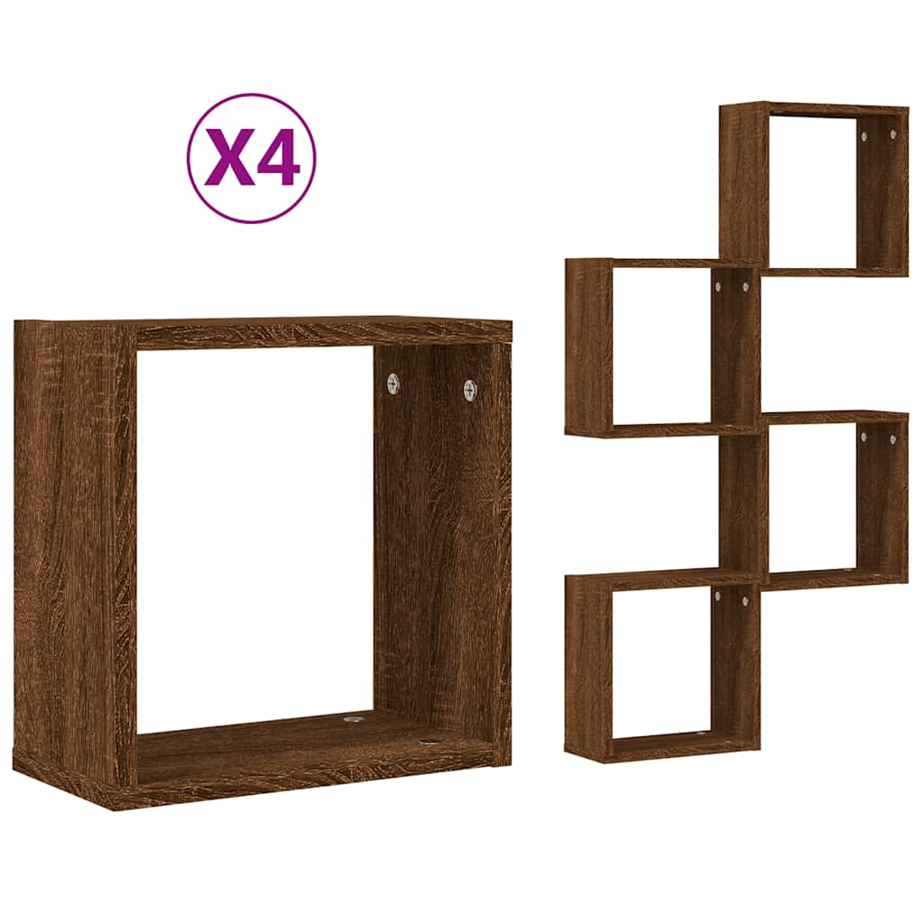 Ράφια Τοίχου Κύβοι 4 τεμ. Καφέ Δρυς 30x15x30 εκ. - Pakobazaar
