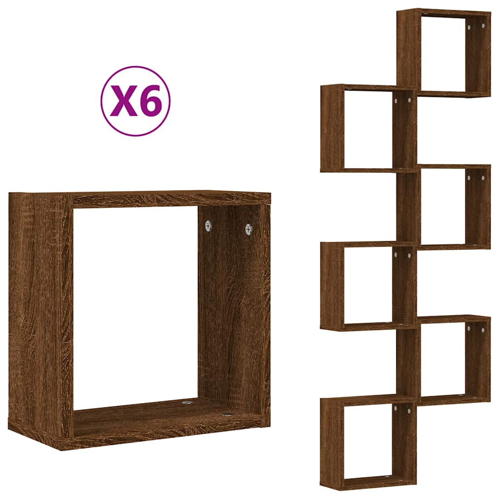 Ράφια Τοίχου Κύβοι 6 τεμ. Καφέ Δρυς 30x15x30 εκ. - Pakobazaar