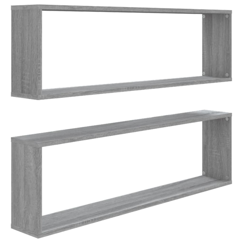 Ραφιέρες Τοίχου Κύβος 2 τεμ Γκρι Sonoma 100x15x30εκ. Επεξ. Ξύλο - Pakobazaar
