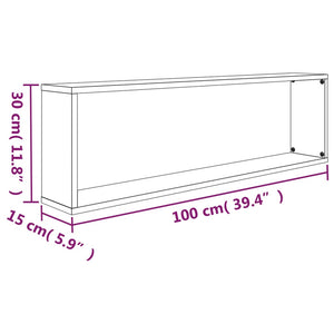 Ραφιέρες Τοίχου Κύβος 2 τεμ Γκρι Sonoma 100x15x30εκ. Επεξ. Ξύλο - Pakobazaar