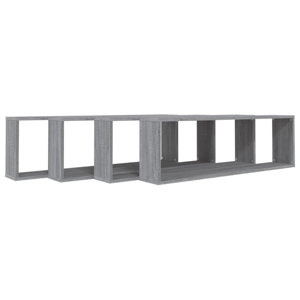 Ραφιέρες Τοίχου Κύβος 4 τεμ Γκρι Sonoma 100x15x30εκ. Επεξ. Ξύλο - Pakobazaar