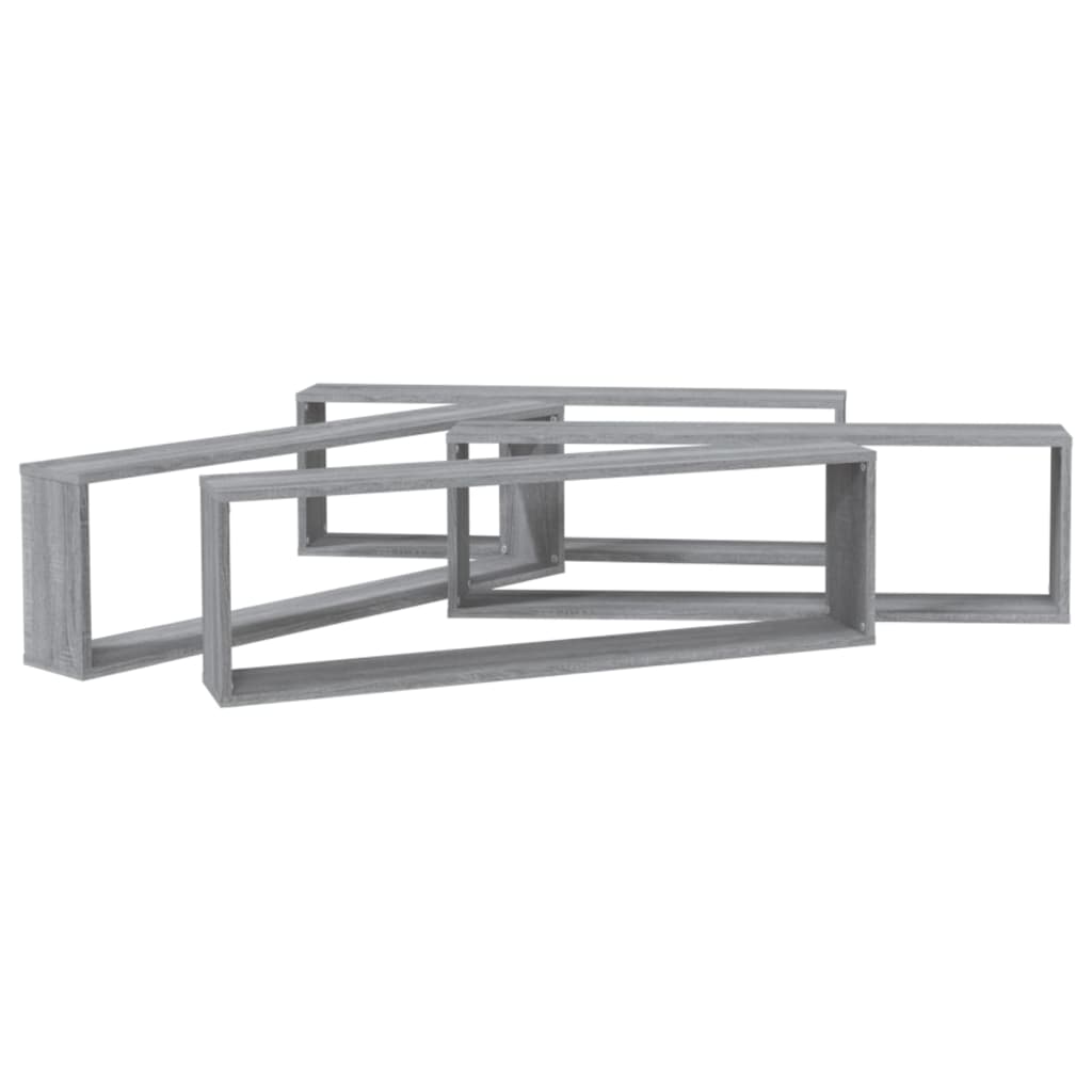 Ραφιέρες Τοίχου Κύβος 4 τεμ Γκρι Sonoma 100x15x30εκ. Επεξ. Ξύλο - Pakobazaar