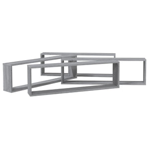 Ραφιέρες Τοίχου Κύβος 4 τεμ Γκρι Sonoma 100x15x30εκ. Επεξ. Ξύλο - Pakobazaar