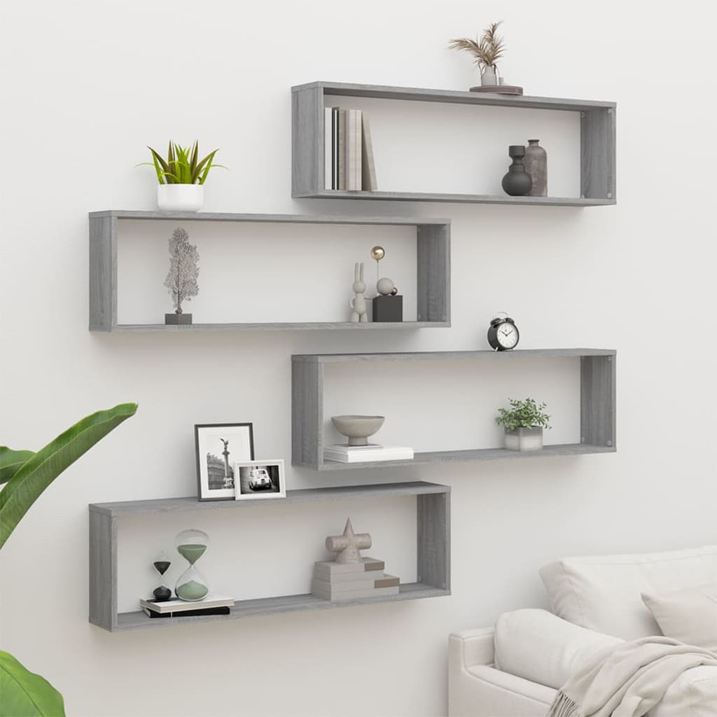 Ραφιέρες Τοίχου Κύβος 4 τεμ Γκρι Sonoma 100x15x30εκ. Επεξ. Ξύλο - Pakobazaar
