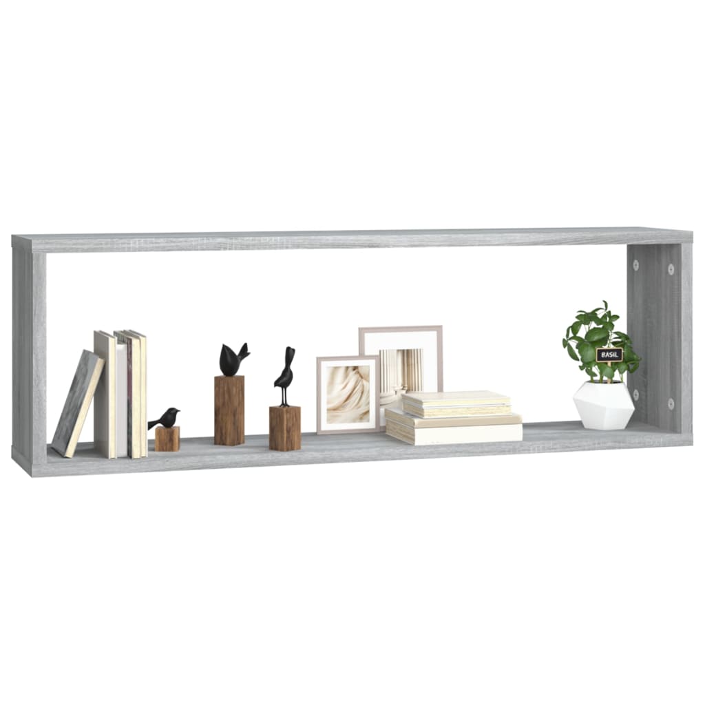 Ραφιέρες Τοίχου Κύβος 2 τεμ Γκρι Sonoma 80x15x26,5 εκ. Επ. Ξύλο