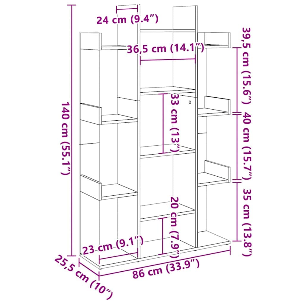 Βιβλιοθήκη Γκρι Sonoma 86x25,5x140 εκ. από Επεξεργασμένο Ξύλο