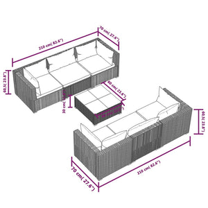 Σαλόνι Κήπου 7 Τεμαχίων Γκρι από Συνθετικό Ρατάν με Μαξιλάρια - PAKOBAZAAR