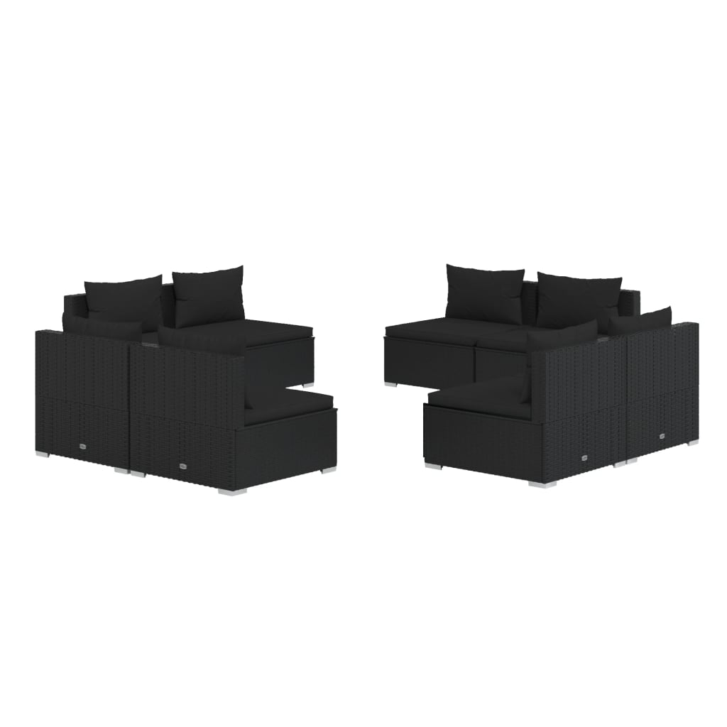 Σαλόνι Κήπου 8 Τεμαχίων Μαύρο από Συνθετικό Ρατάν με Μαξιλάρια - PAKOBAZAAR