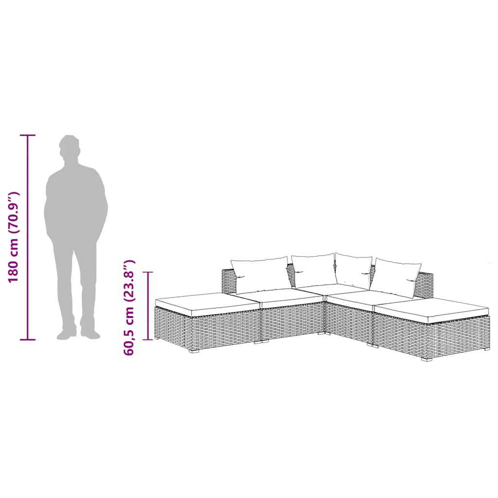 Σαλόνι Κήπου Σετ 5 Τεμαχίων Μαύρο Συνθετικό Ρατάν με Μαξιλάρια - PAKOBAZAAR