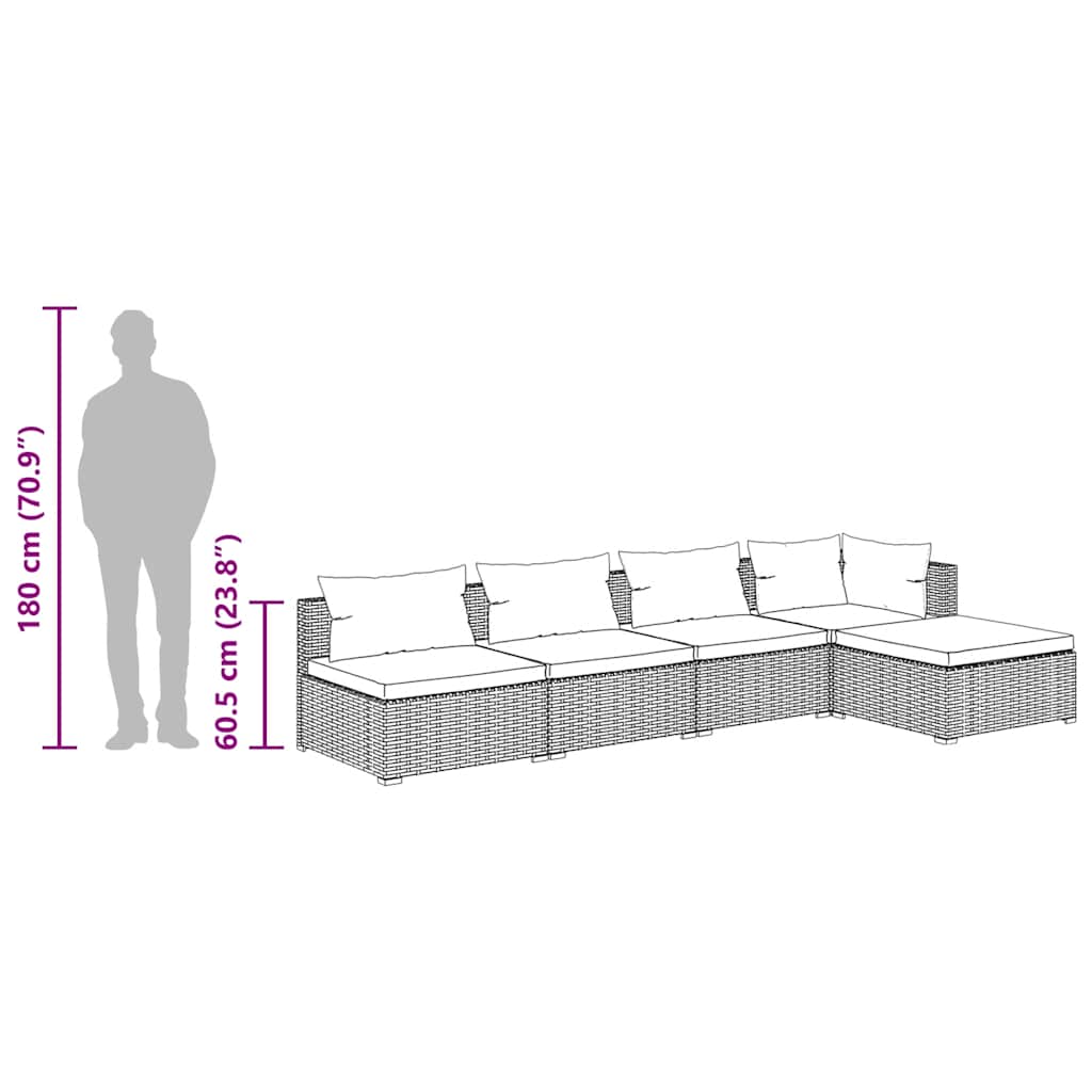 Σαλόνι Κήπου Σετ 5 Τεμαχίων Γκρι Συνθετικό Ρατάν με Μαξιλάρια - PAKOBAZAAR