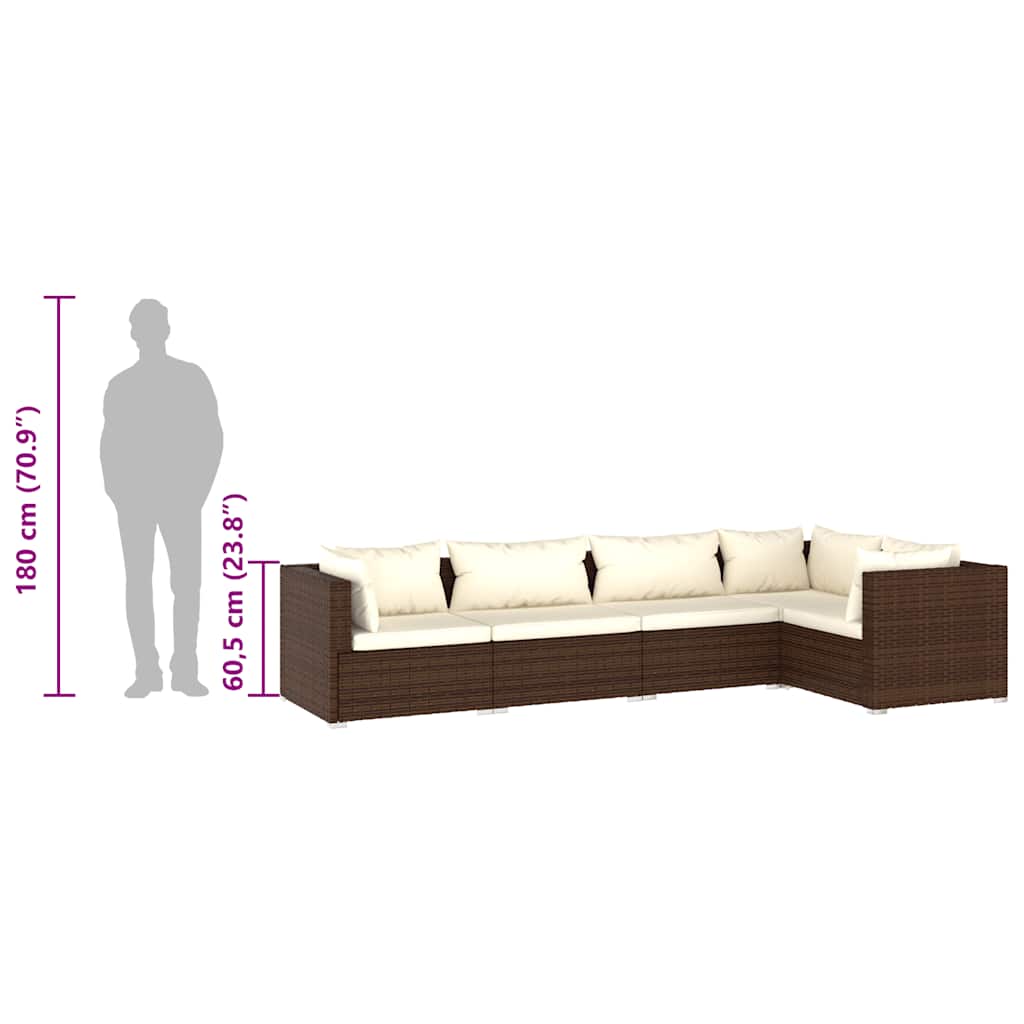 Σαλόνι Κήπου 5 Τεμαχίων Καφέ Συνθετικό Ρατάν με Μαξιλάρια - PAKOBAZAAR