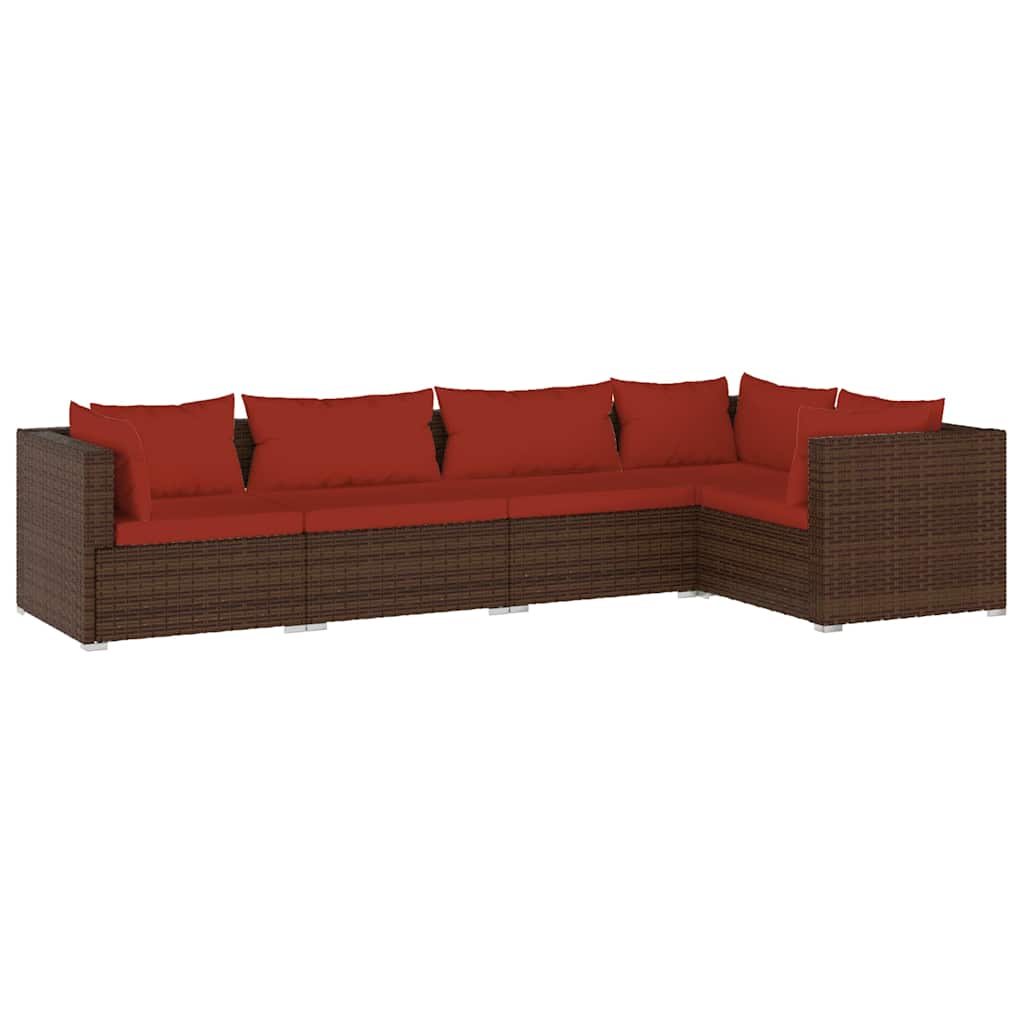 Σαλόνι Κήπου 5 Τεμαχίων Καφέ από Συνθετικό Ρατάν με Μαξιλάρια - PAKOBAZAAR