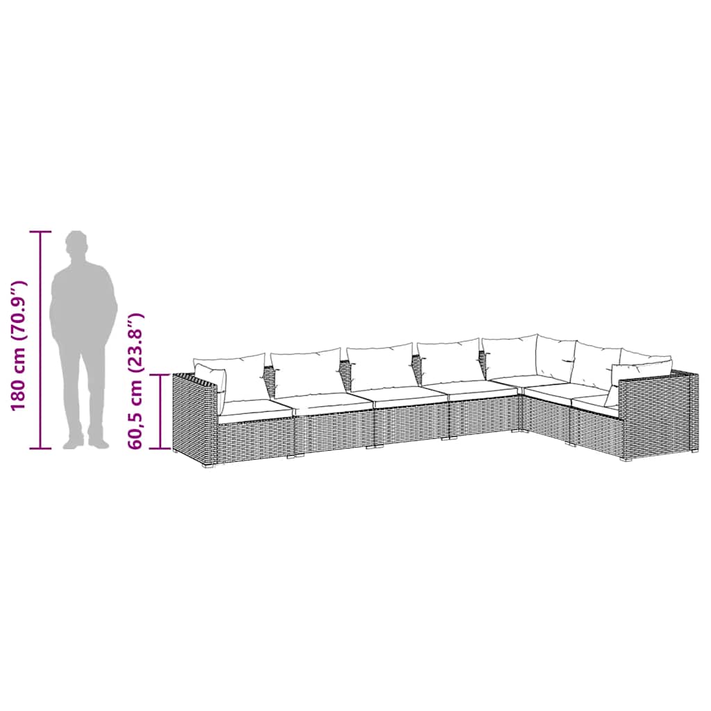 Σαλόνι Κήπου Σετ 7 Τεμαχίων Καφέ Συνθετικό Ρατάν με Μαξιλάρια - PAKOBAZAAR