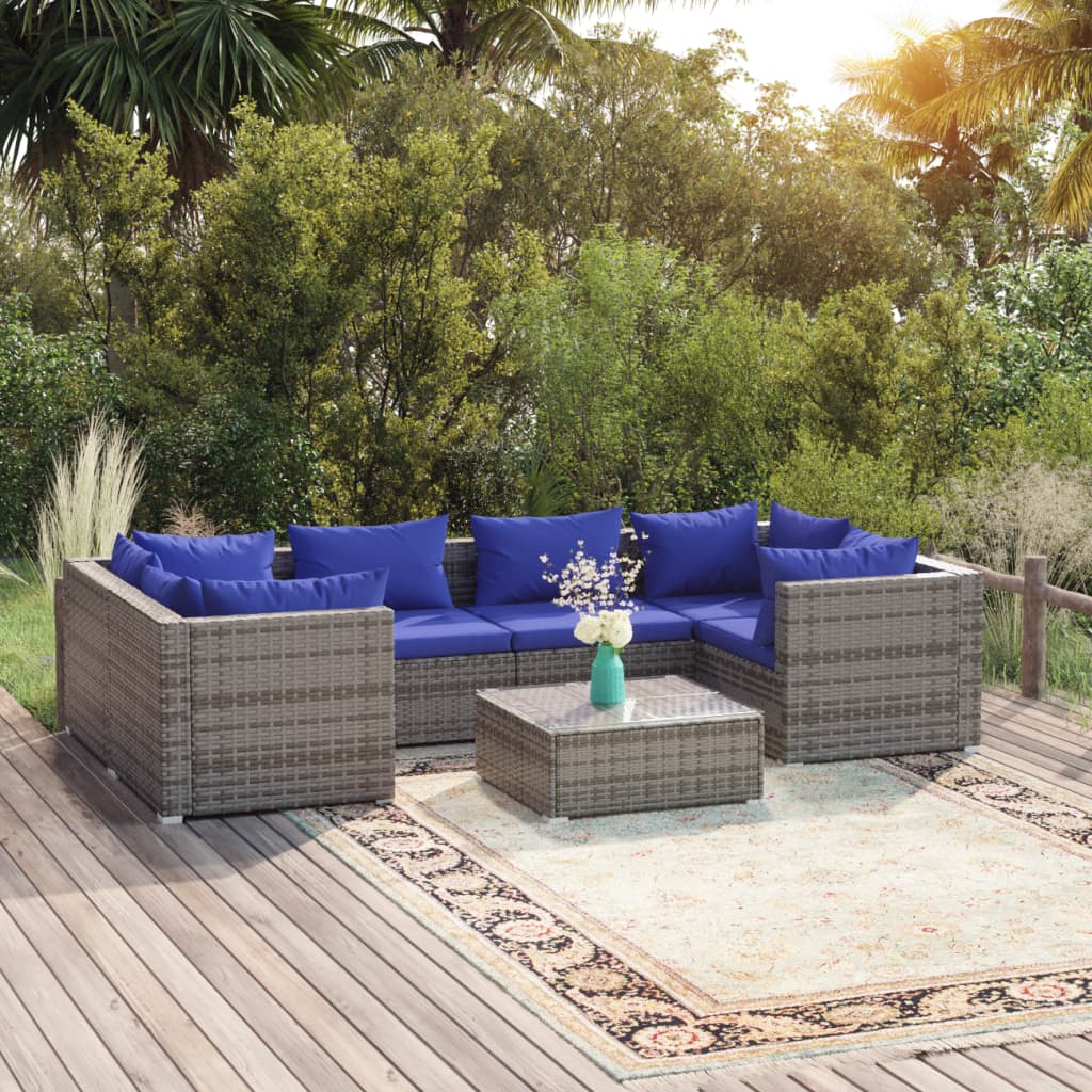 Σαλόνι Κήπου 7 Τεμαχίων Γκρι από Συνθετικό Ρατάν με Μαξιλάρια - PAKOBAZAAR