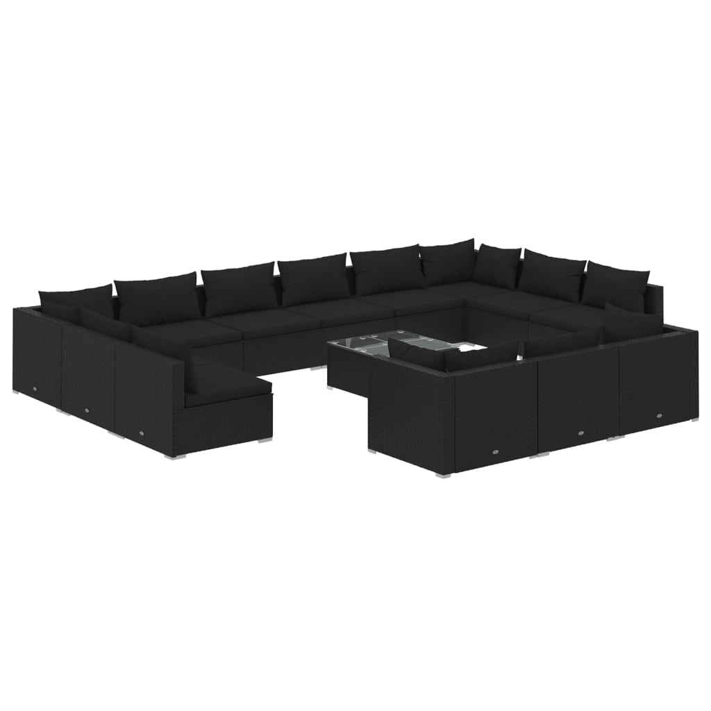 Σαλόνι Κήπου Σετ 14 Τεμαχίων Μαύρο Συνθετικό Ρατάν με Μαξιλάρια - PAKOBAZAAR
