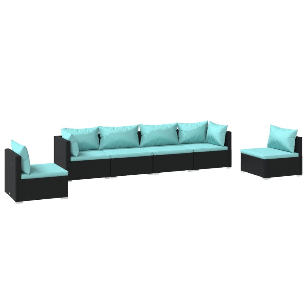 Σαλόνι Κήπου 6 Τεμαχίων Μαύρο Συνθετικό Ρατάν με Μαξιλάρια - PAKOBAZAAR