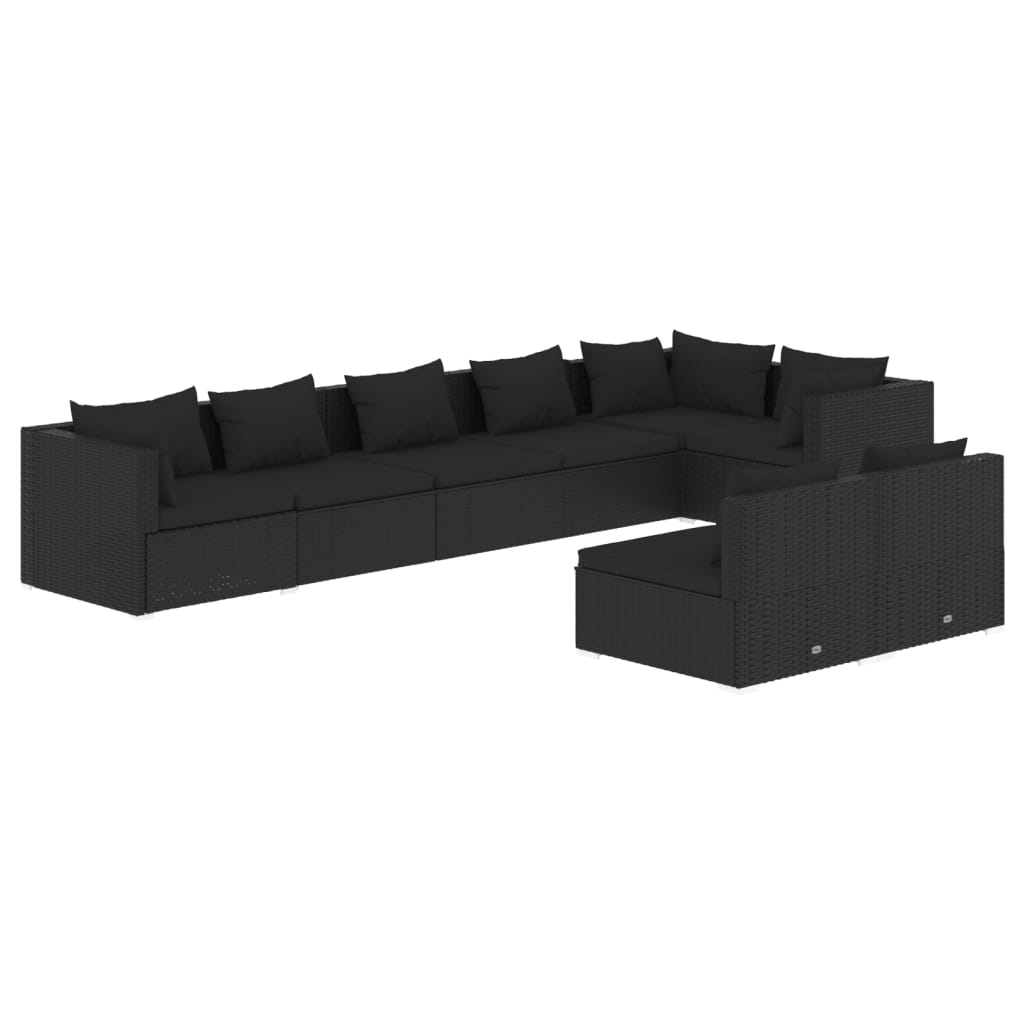 Σαλόνι Κήπου Σετ 8 Τεμαχίων Μαύρο Συνθετικό Ρατάν με Μαξιλάρια - PAKOBAZAAR