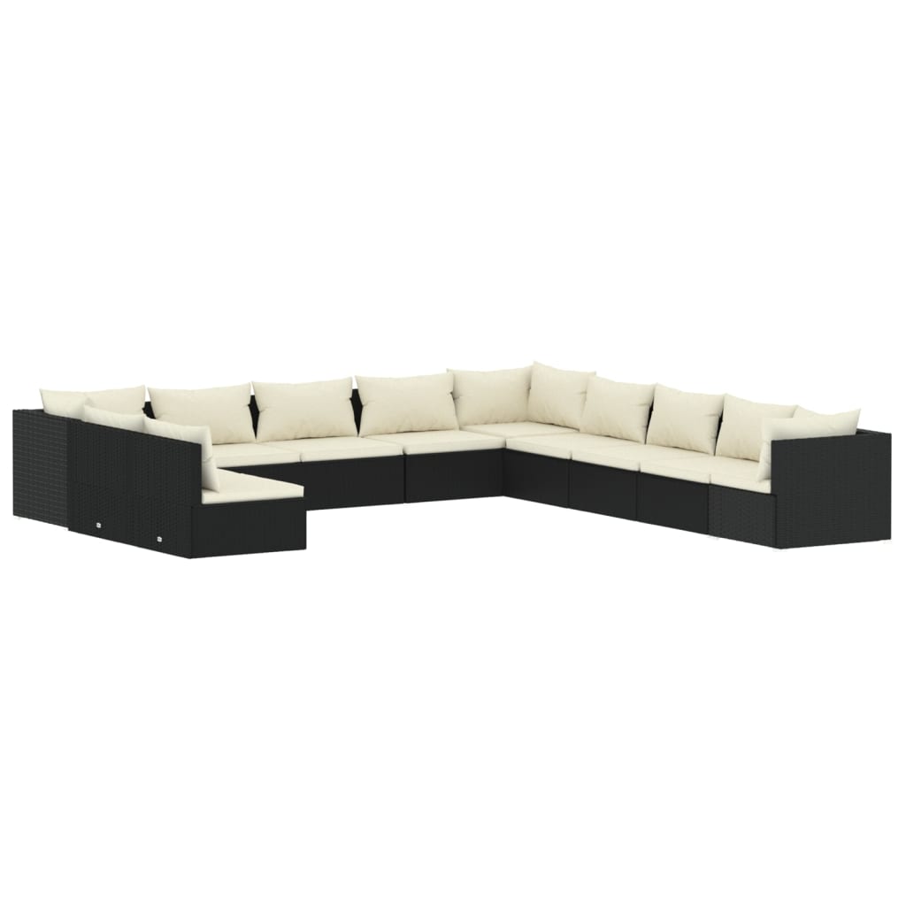 Σαλόνι Κήπου Σετ 11 Τεμαχίων Μαύρο Συνθετικό Ρατάν με Μαξιλάρια - PAKOBAZAAR